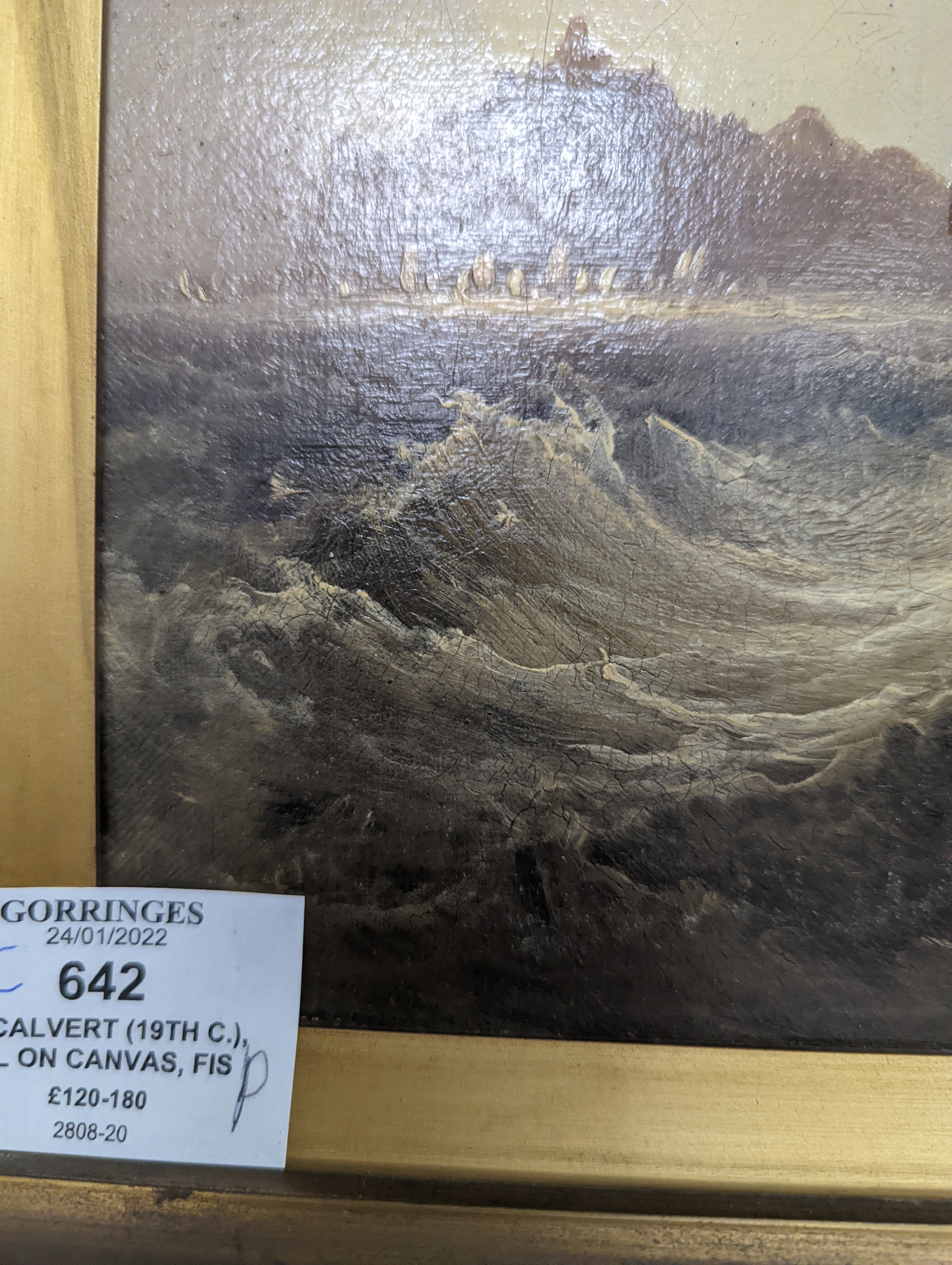 F. Calvert (19th C.), oil on canvas, Fishing boats off the coast, signed and dated 1831, 29 x 39cm